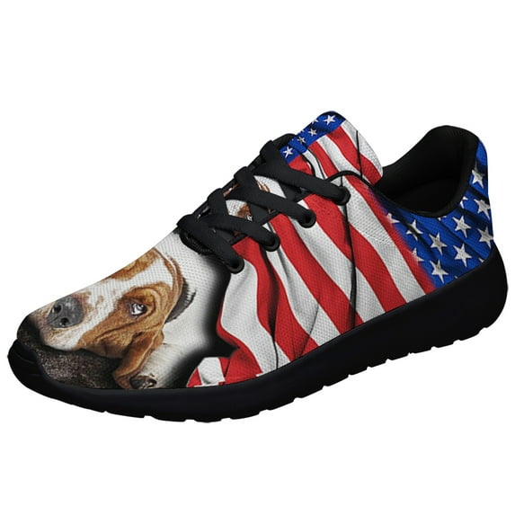 Basset Hound American flag Shoes Patriot Sneakers Lightweight Comfortable Running Shoes for Men Women Black Size 11