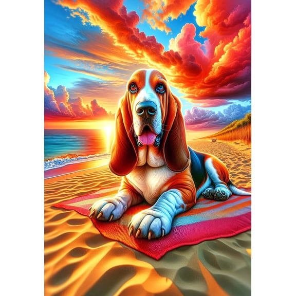 Basset Hound - Best of Breed DCR Summer Sunset Outdoor House Flag 28" x 40"