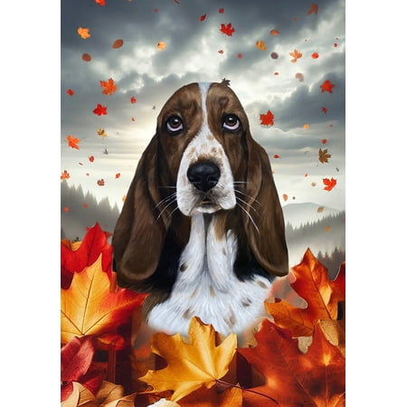 Basset Hound - Best of Breed Fall Leaves Outdoor Garden Flag 12" x 17" Mailbox Flag Dog Flag