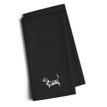 Basset Hound Black Embroidered Towel Set of 2