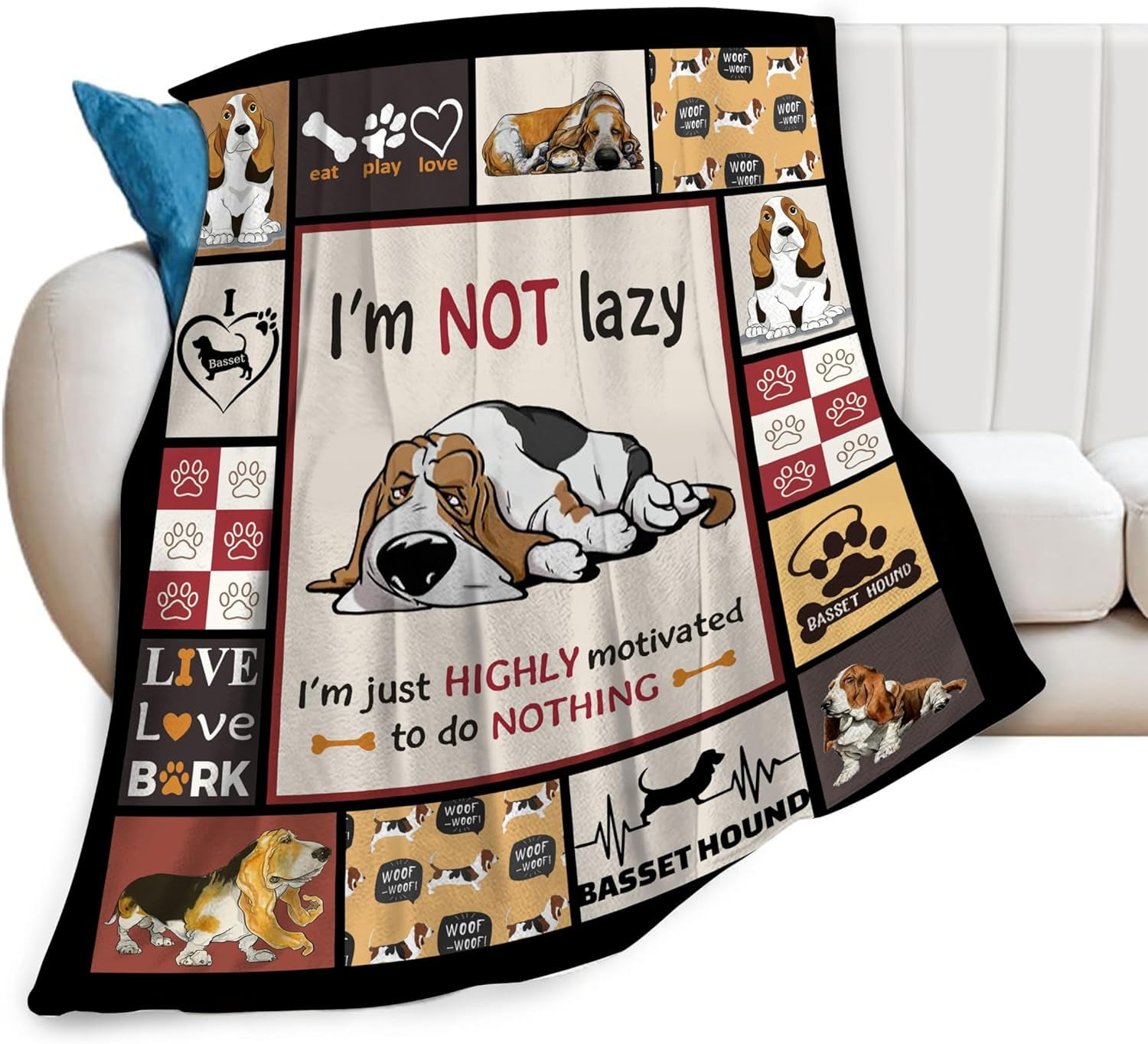 Basset Hound Blanket Dog Decor Throw Blanket Super Warm Soft Plush Lightweight Fleece Flannel Cute Basset Hound Stuff Blanket Gifts for Girls Baby Kids Women Boys for Winter Couch Bedding 40"X50"