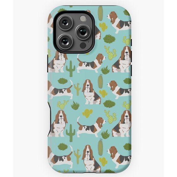 Basset Hound Cactus Southwest Boho Phone Case for iPhone 16 15 14 13 12 11 Pro Max