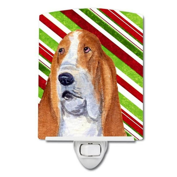 Basset Hound Candy Cane Holiday Christmas Ceramic Night Light