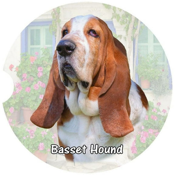 Basset Hound Car Coaster, Absorbent Stoneware Car Cup Holder Coaster, Set of 2