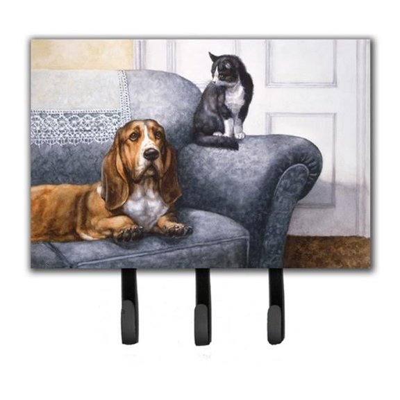 Basset Hound & Cat on Couch Leash or Key Holder