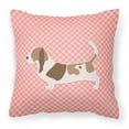 thumbnail image 1 of Basset Hound Checkerboard Pink Fabric Decorative Pillow, 1 of 2