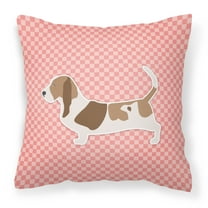Basset Hound Checkerboard Pink Fabric Decorative Pillow