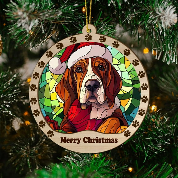 Basset Hound Christmas Dog Ornament, Basset Hound Dog Christmas GiftsBasset Hound Dog SunCatcher Christmas Gifts, Christmas Decor