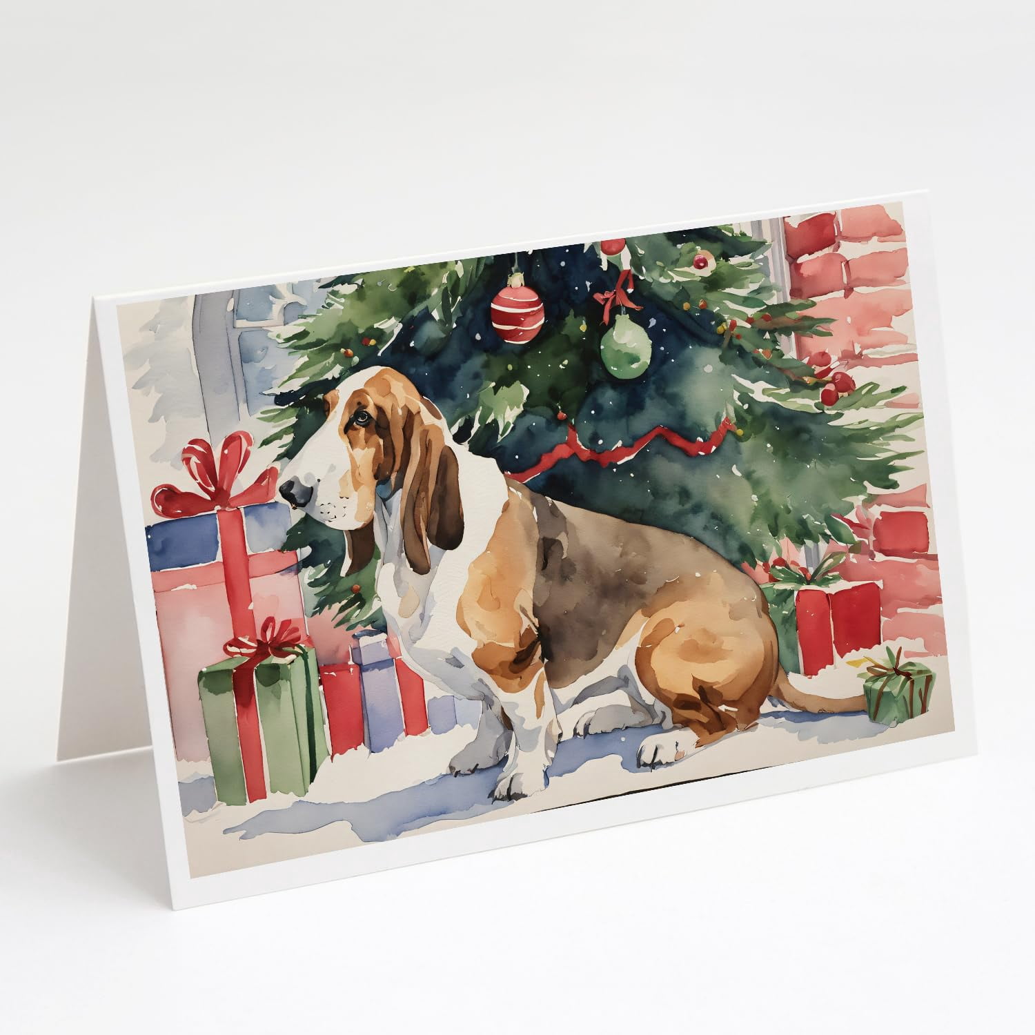 Basset Hound Christmas Greeting Cards and Envelopes Pack of 8 7 in x 5 in