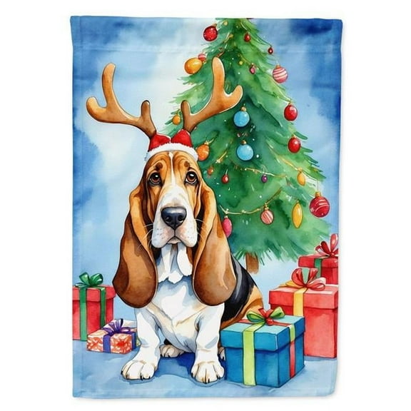 Basset Hound Christmas Reindeer House Flag