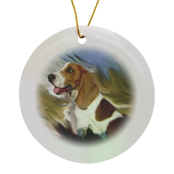 3drose, Basset Hound, Circle Porcelain Ornament