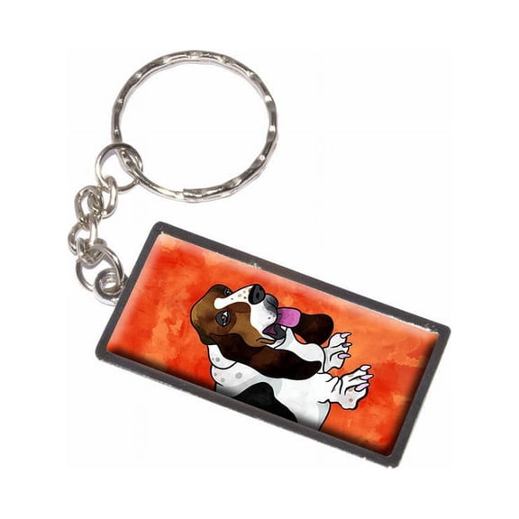 Basset Hound Close-Up Watercolor Orange Keychain Key Chain Ring