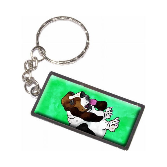 Basset Hound Close-Up Watercolor Teal Keychain Key Chain Ring