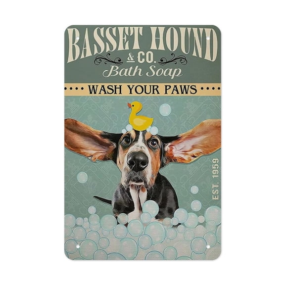 Basset Hound & Co. Bath Soap Retro Tin Sign Print Weather-Resistant Tin Sign - Fade-Proof - Outdoor Use