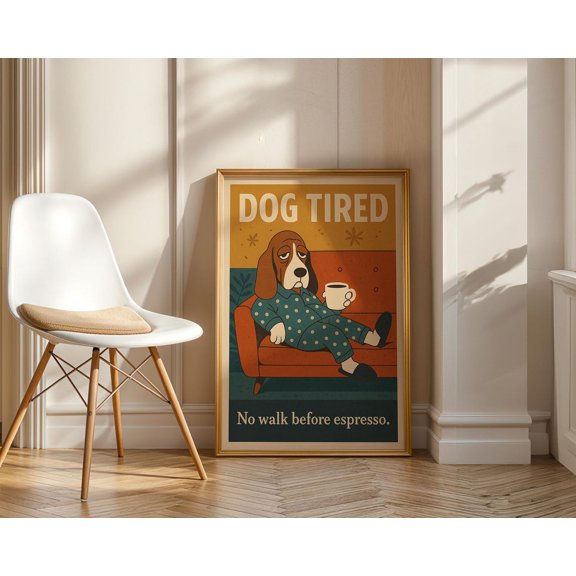Basset Hound Coffee Retro Mid Century Dog ( Poster Unframed Paper Print