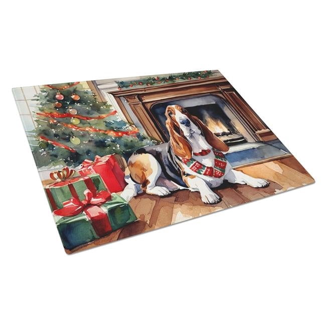 Basset Hound Cozy Christmas Glass Cutting Board Large 12 in x 15 in