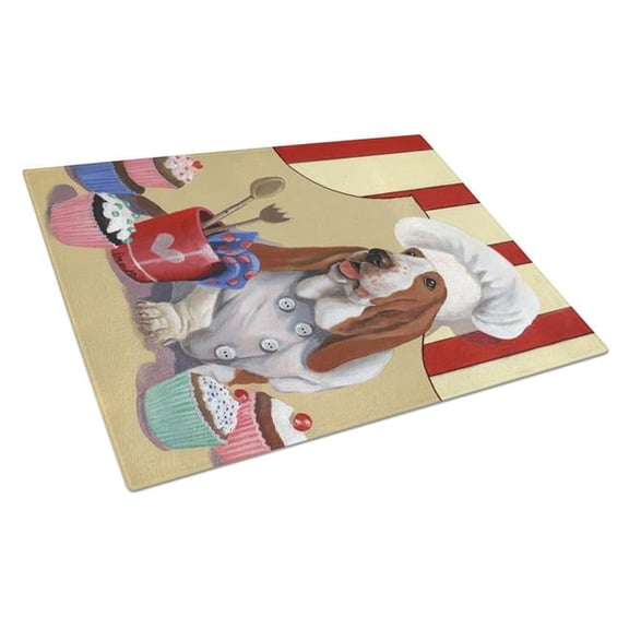 Basset Hound Cupcake Hound Glass Cutting Board - Large