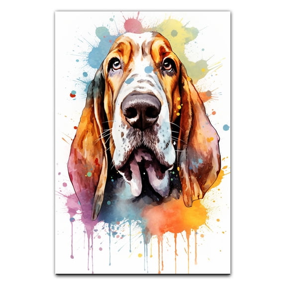 Basset Hound Dog Art - Watercolor Style Wall, Home or Apartment Decor - Sweet Poster Print Gift for Puppy Lovers, Dog Lovers, Women, Girls, Kids, Baby Room, Nursery