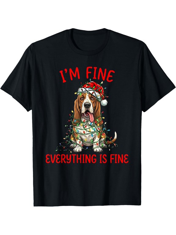 Basset Hound Dog Christmas I'm Fine Everything Is T T-Shirt