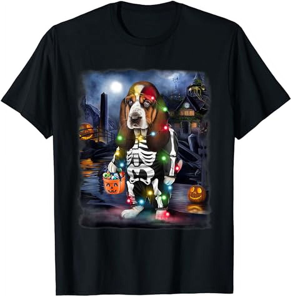 Basset Hound Dog Dress Up in Skeleton Costume for Halloween T-Shirt