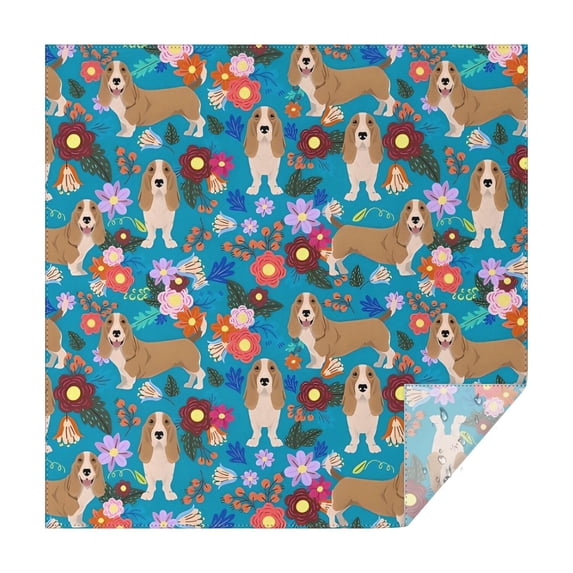 Basset Hound Dog and Flower-1 Square Tablecloth,Waterproof Square Table Cover,Wipeable Spillproof Washable Table Cover for Home Kitchen Party Decor 52"x52"(132x132cm)
