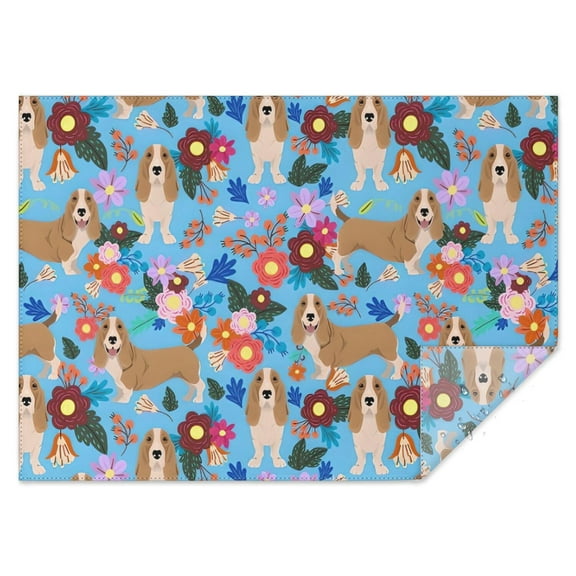 Basset Hound Dog and Flower Rectangle Tablecloth 60"x84",Waterproof Polyester Rectangle Table Cloth, Wipeable Spillproof Polyester Tablecloth for Dining, Camping, Indoor and Outdoor