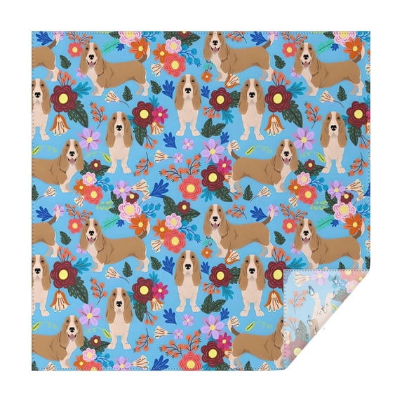 Basset Hound Dog and Flower Square Tablecloth,Waterproof Square Table Cover,Wipeable Spillproof Washable Table Cover for Home Kitchen Party Decor 52"x52"(132x132cm)