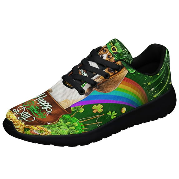 Basset Hound Dog Happy Patrick's Day Shoes Sneakers Black Size 8