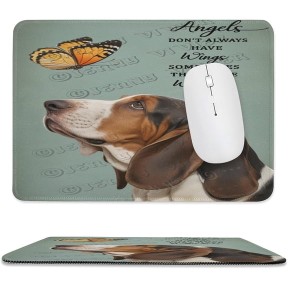 Basset Hound Dog Mouse Pad 8x10 in, Premium Stitched Edge Computer Mousepad with Smooth Tracking Surface and Non-Slip Rubber Bottom, Cute Basset Hound Artwork for Desk Decor
