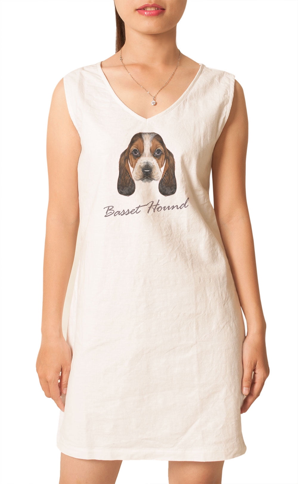 Basset Hound Dog Printed Vintage V neck Linen Mini Shift Dress WDS 02 12 Walmart