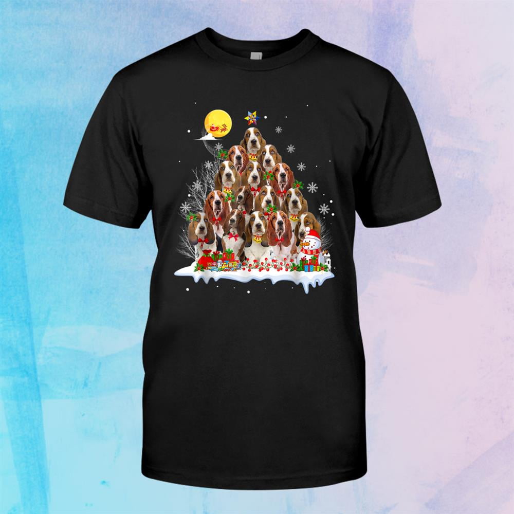 Basset Hound Dog Reindeer Pine Christmas Shirt Gift Black Unisex T