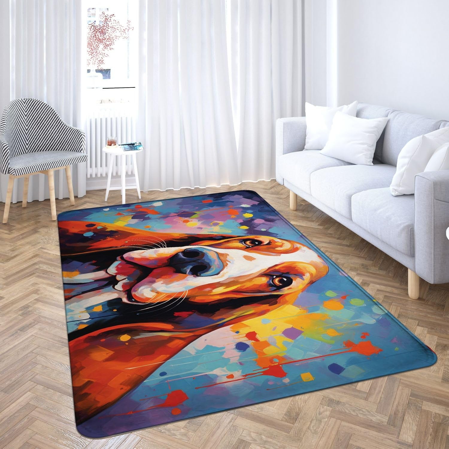 Basset Hound Dog Rug Rectangle Area Rug, Modern Area Rug for Sofa & Tv ...