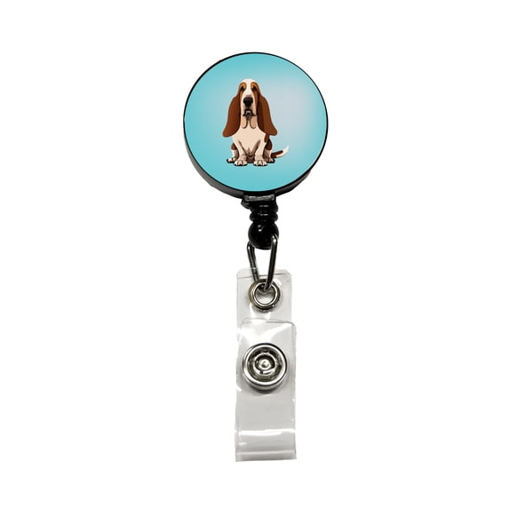 Basset Hound Dog Sitting Retractable Reel ID Badge Key Card Name Tag Holder with Clip