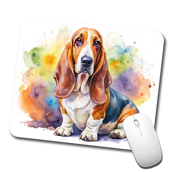 Basset Hound Dog Watercolor Style Mouse Pad Low Profile Gaming Mat