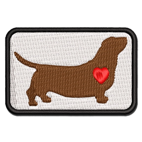 Basset Hound Dog with Heart Applique Multi-Color Embroidered Iron-On Patch - 2.0 Inch Mini
