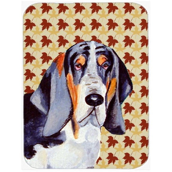 Basset Hound Fall Leaves Portrait Glass Cutting Board- Large