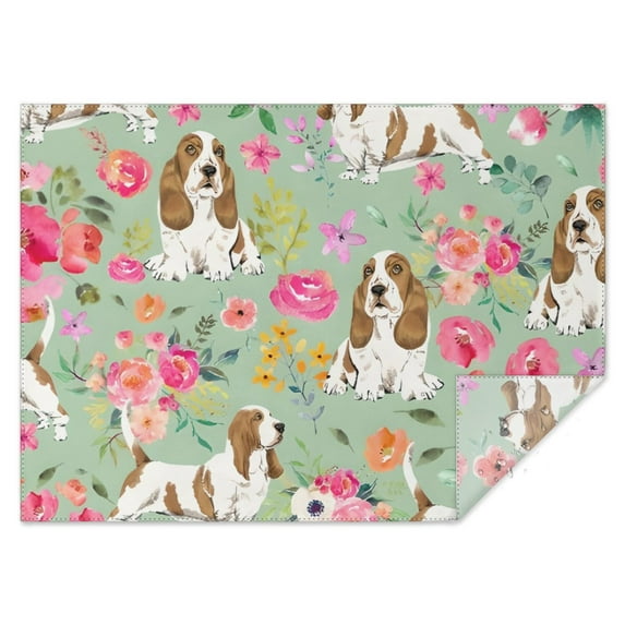 Basset Hound and Pioneer Flower Rectangle Tablecloth 60"x84",Waterproof Polyester Rectangle Table Cloth, Wipeable Spillproof Polyester Tablecloth for Dining, Camping, Indoor and Outdoor
