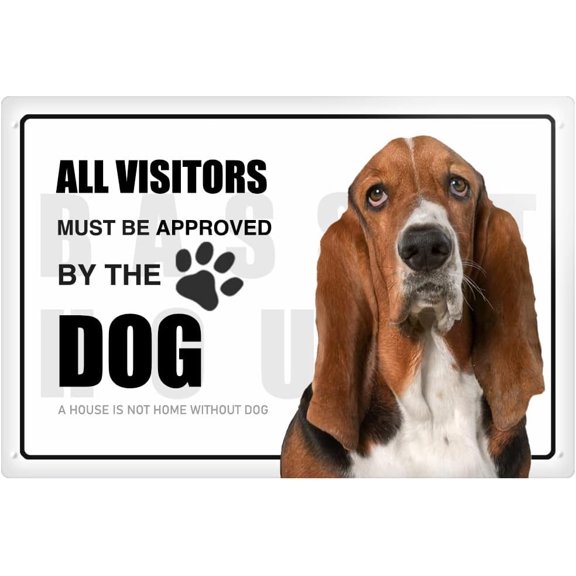 Basset Hound Funny Dog Pet Lover Metal Tin Sign All Visitors Must Be Approved Poster A House is Not A Home Funny Animal Wall Art Dog Signs Birthday Housewarming Sign Gift 12x8 Inches