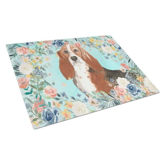 Basset Hound Glass Cutting Board Large
