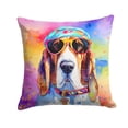 thumbnail image 1 of Basset Hound Hippie Dawg Fabric Decorative Pillow 18 in x 18 in, 1 of 5