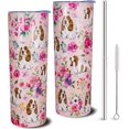 thumbnail image 1 of Basset Hound Insulated Tumbler - 20oz Travel Mug with 3D-Printed Dog Patterns & Vintage Florals - Perfect Gift for Dog Lovers, 1 of 6