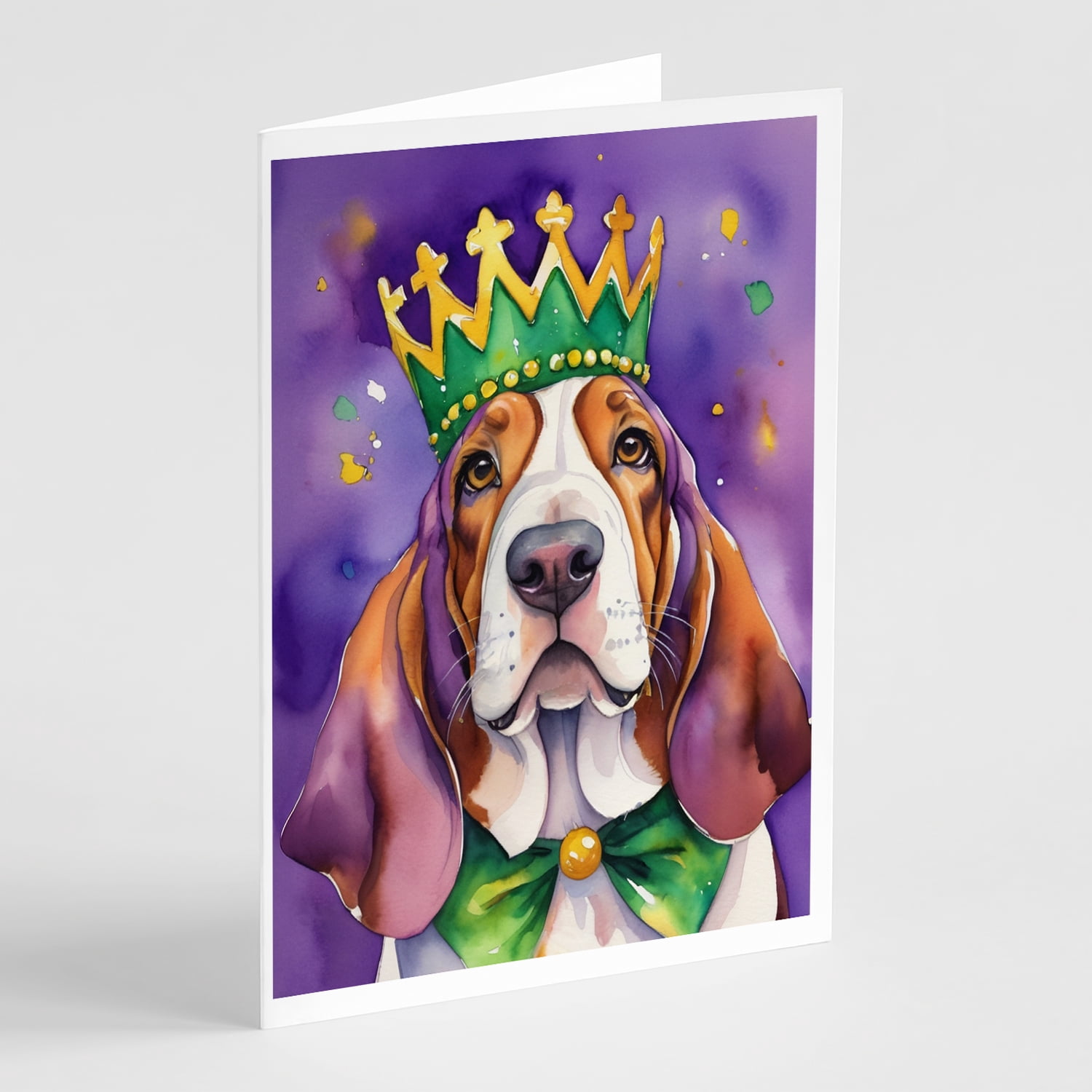 Basset Hound King of Mardi Gras Greeting Cards Pack of 8 7 in x 5 in