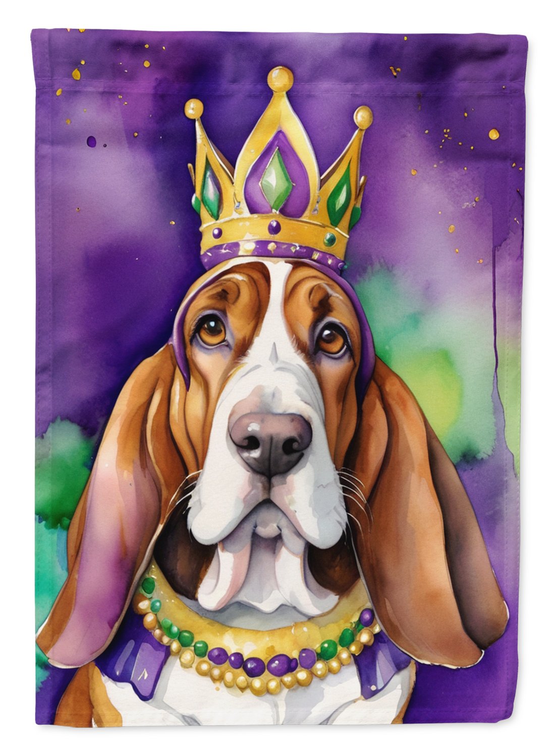 Basset Hound King of Mardi Gras House Flag 28 in x 40 in