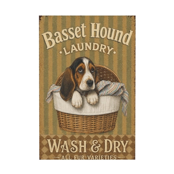 Basset Hound Laundry Canvas Wall Art Wash and Dry Retro Wall Decor for Living Room Bedroom Bar 12*18in