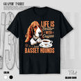 thumbnail image 1 of Basset Hound Life Is Better Coffee Funny Dog Graphic Unisex T-Shirt V14292, up to Size 5XL, 1 of 2