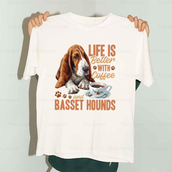 Basset Hound Life Is Better With Coffee Funny Dog Unisex T-Shirt up to 5XL