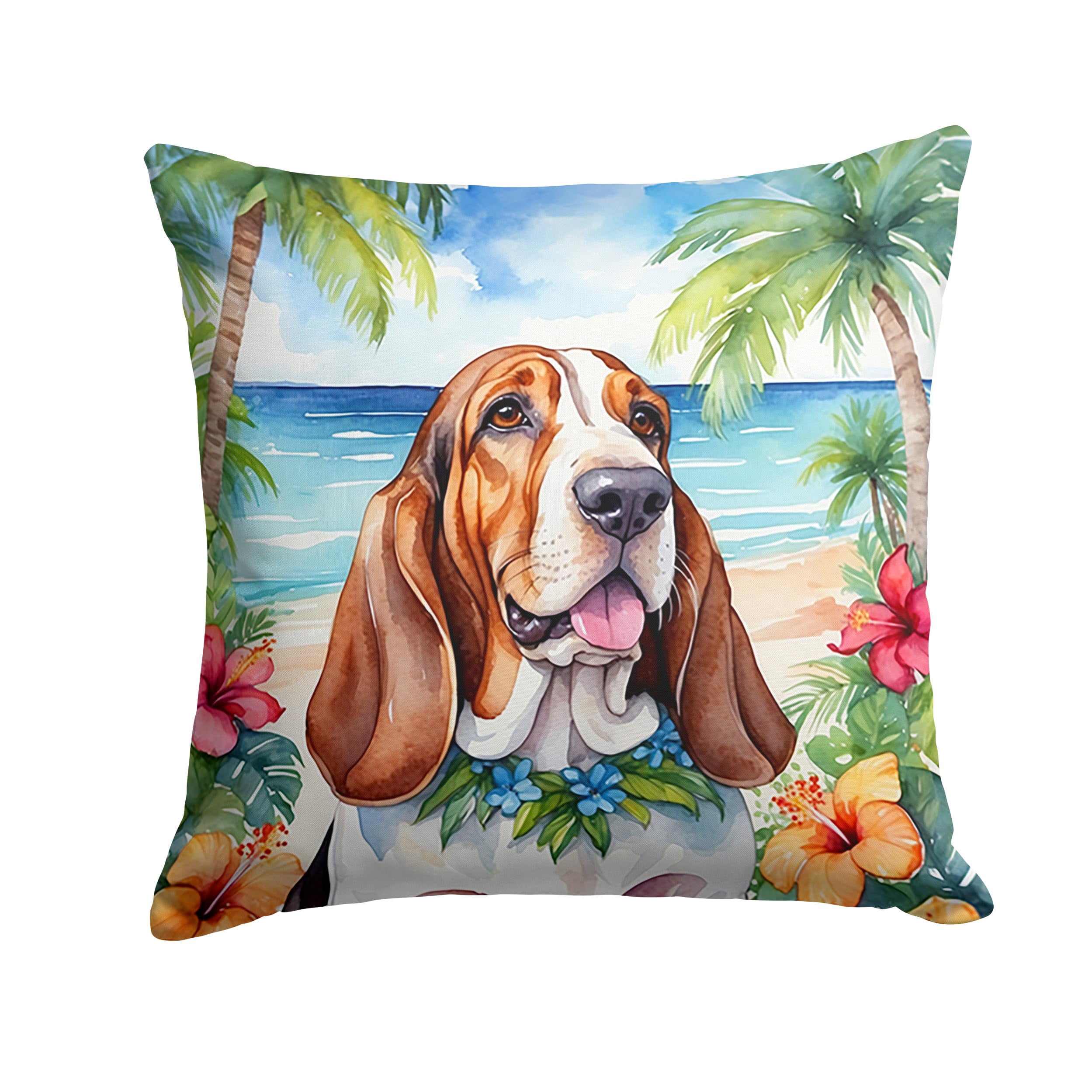 Basset Hound Luau Throw Pillow 18 in x 18 in
