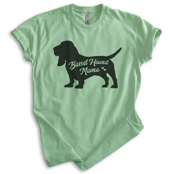 Basset Hound Mama, Unisex Women's Shirt, Basset Hound Owner, Funny Dog Mama Gift, Heather Apple Green, Large