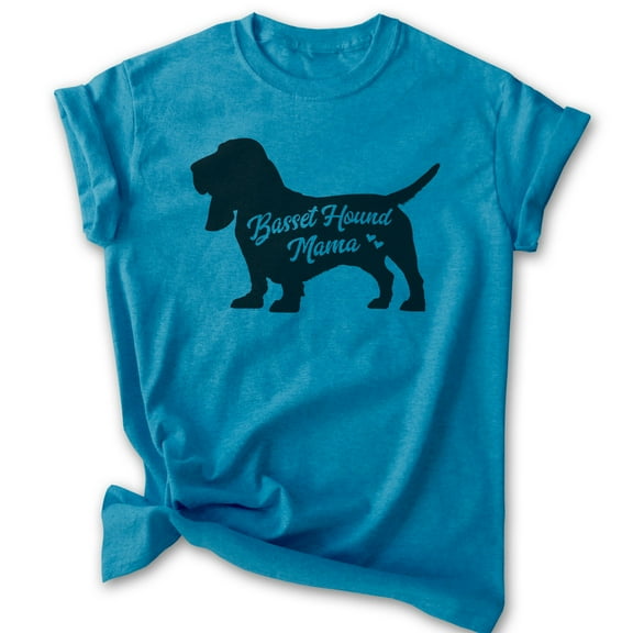 Basset Hound Mama, Unisex Women's Shirt, Basset Hound Owner, Funny Dog Mama Gift, Heather Blue, Medium
