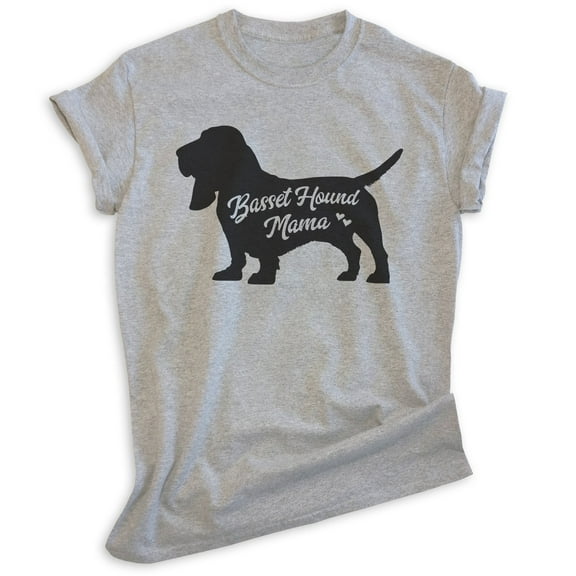 Basset Hound Mama, Unisex Women's Shirt, Basset Hound Owner, Funny Dog Mama Gift, Heather Gray, Small